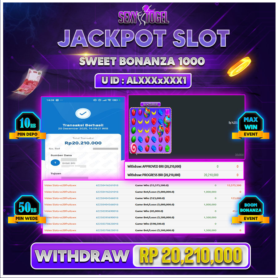 SEXYTOGEL JAXKPOT SLOT SWEET BONANZA 1000 Rp.20.210.000.,-LUNAS